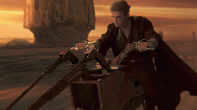 Hayden Christensen as Anakin Skywalker on a speeder bike in Star Wars: Attack of the Clones
