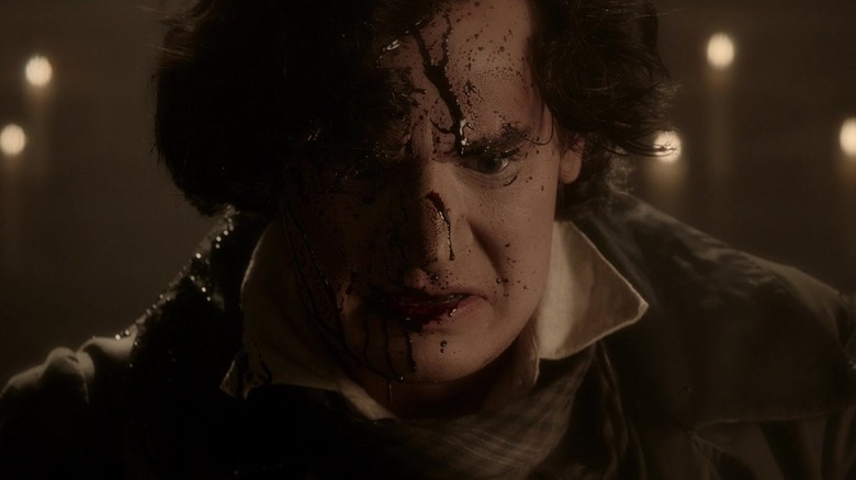 Benjamin Walker as Abraham Lincoln is covered in blood in closeup in Abraham Lincoln: Vampire Hunter