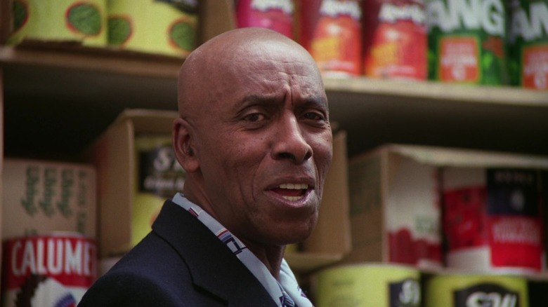 Scatman Crothers' Dick Hallorann is seen in closeup in a food storage room in The Shining
