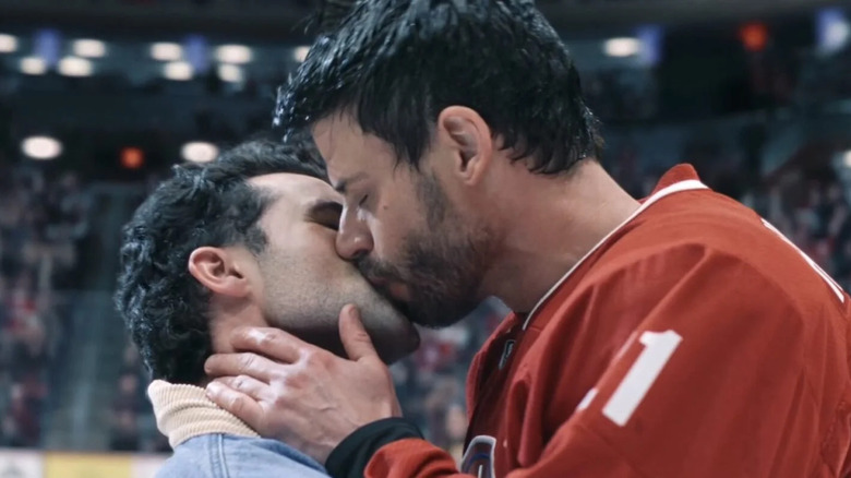 Scott Hunter kissing Kip in Heated Rivalry