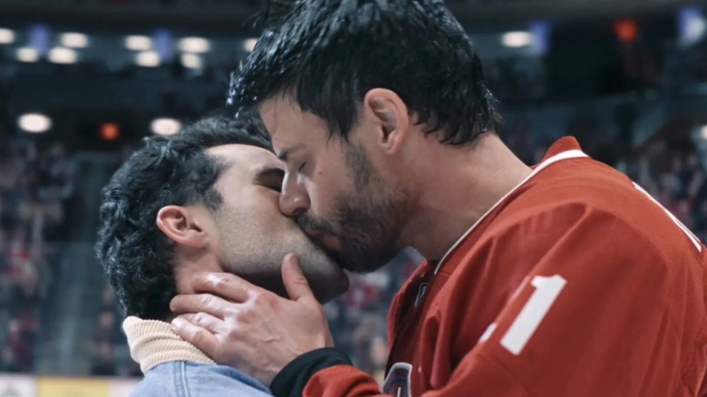 Scott Hunter kissing Kip in Heated Rivalry