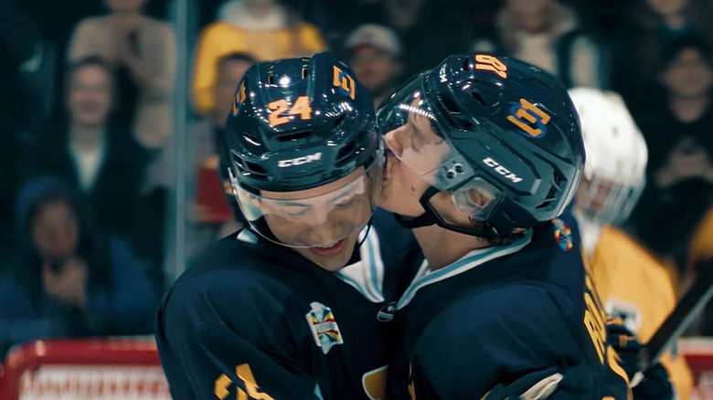 Ilya Kissing Shane's helmet during the All-Star game in Heated Rivalry
