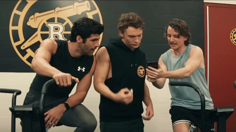 Cliff, Ilya, and Connors at the gym in Heated Rivalry