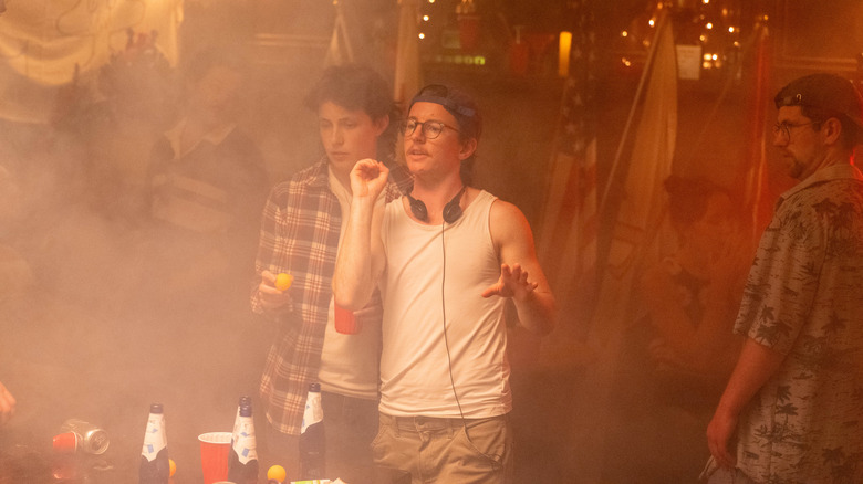 Harrison Browne directing CJ Jackson in a game of beer pong on the set of Pink Light