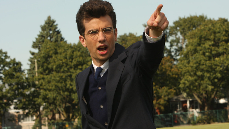 Jay Baruchel pointing as Leon Bronstein in The Trotsky