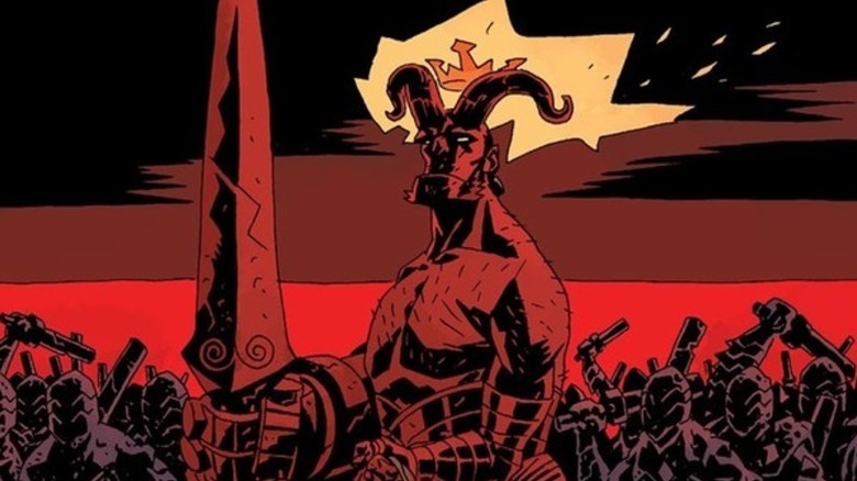 Hellboy: The Storm and the Fury - Hellboy holding sword, with crown of flame, leading army