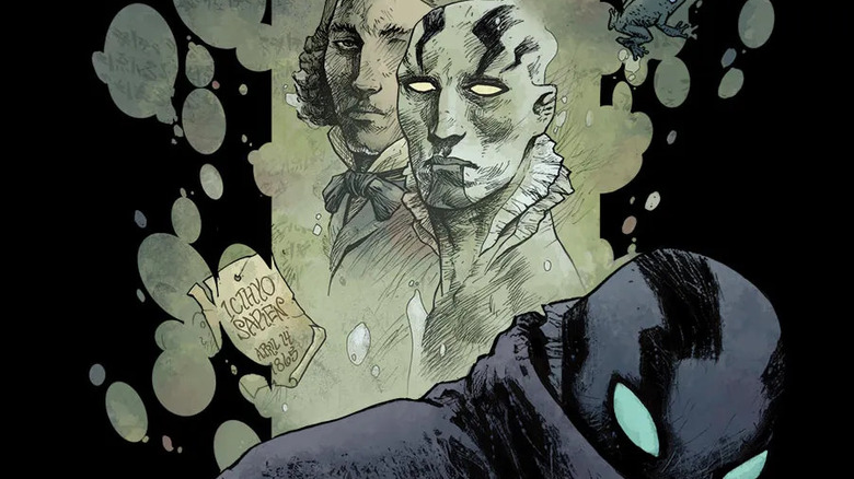 Abe Sapien comic cover showing Abe Sapien next to his human form, Langdon Everett Caul