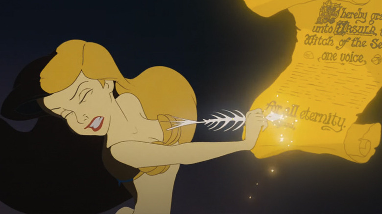 Ariel signing a contract in The Little Mermaid