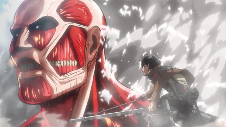 Eren Attacks Colossal Titan