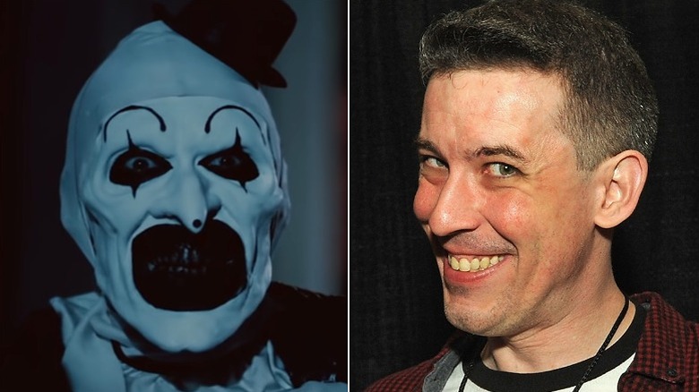 split image Art the Clown (Terrifier) and David Howard Thornton