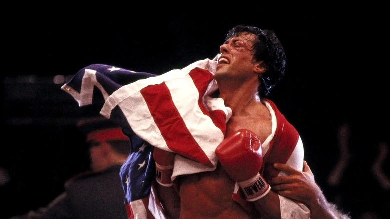 Rocky Balboa draped in the flag in Rocky IV