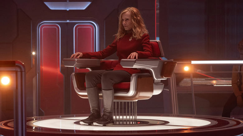 Nahla Ake in the captain's chair on the USS Athena in Star Trek: Starfleet Academy