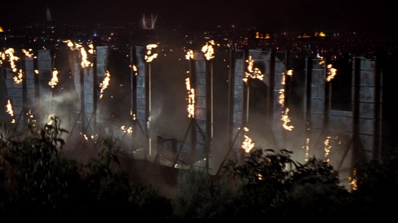 The Hollywood sign in flames in Demolition Man
