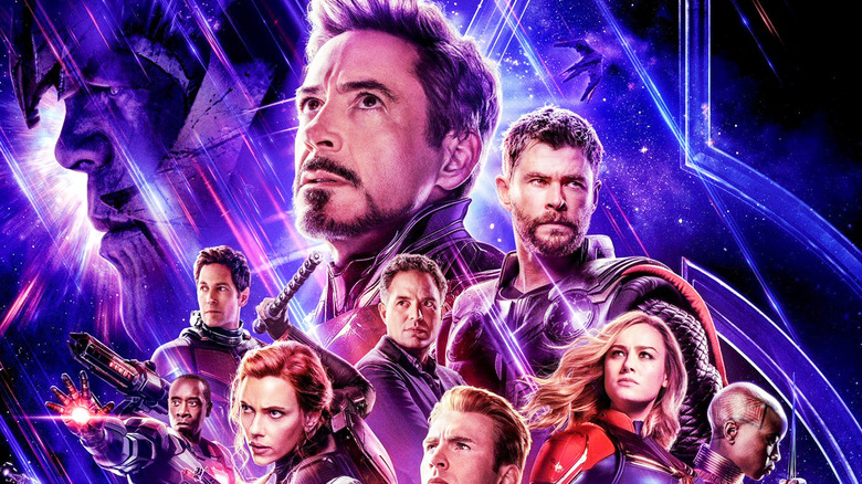 Robert Downey Jr's Tony Stark is seen at the top of group shot featuring Marvel heroes on the Avengers Endgame poster
