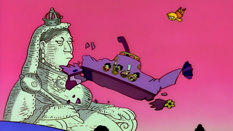 The Beatles crash into Queen Victoria in The Simpsons Last Exit to Springfield