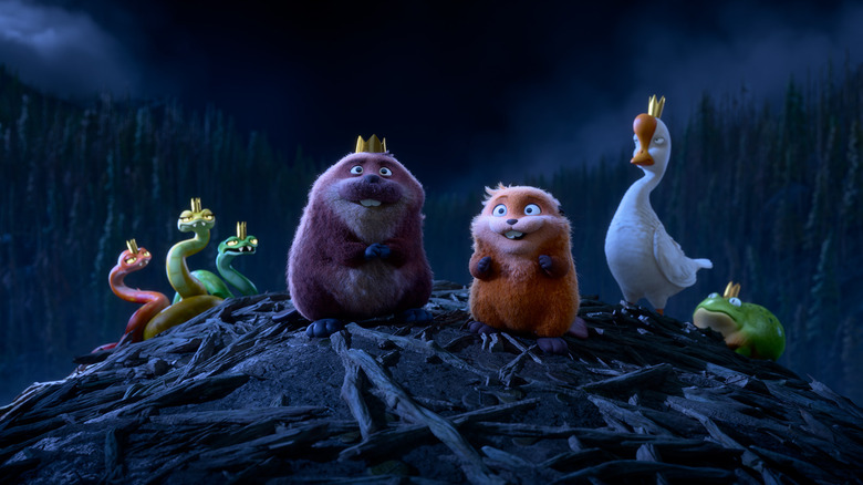 The animal leaders on top of the lodge in Hoppers