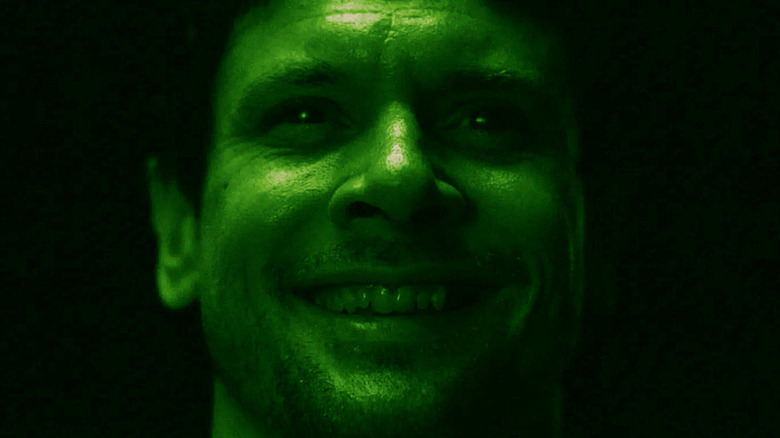 Sinners filtered photo of Remmick (Jack O'Connell) in Irish green