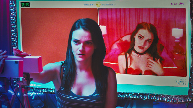 Madeline Brewer watches a webcam