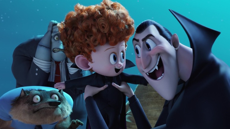 Steve Buscemi, Kevin James, Asher Blinkoff, and Adam Sandler in Hotel Transylvania 2
