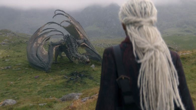 Sheepstealer the dragon standing in a field on House of the Dragon