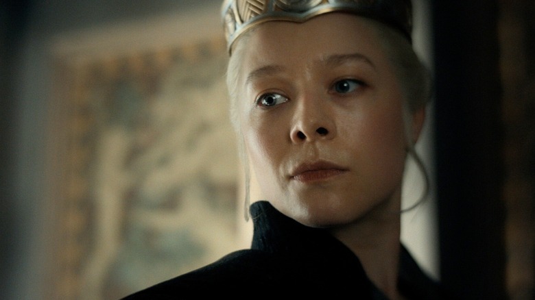 Rhaenyra looks worried (in a crown) on House of the Dragon