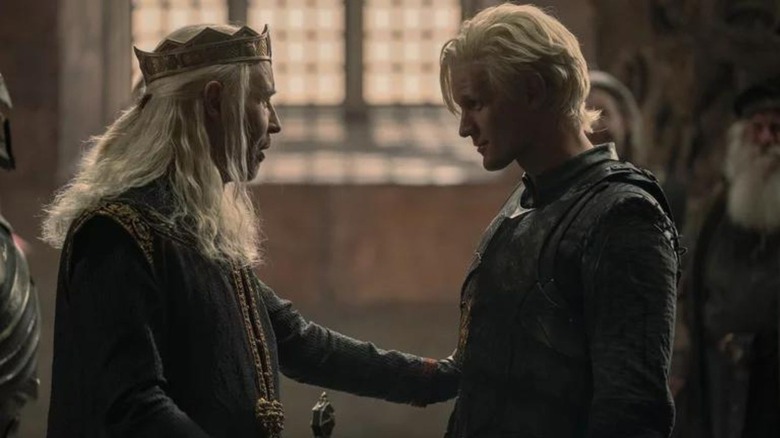 Matt Smith as Prince Daemon Targaryen and Paddy Considine as king Viserys in House of The Dragon