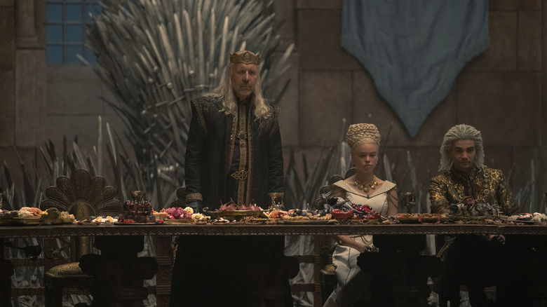 Paddy Considine, Theo Nate and Milly Alcock in House of the Dragon