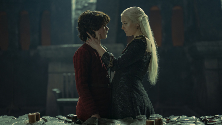 Elliot Grihault as Lucerys Velaryon and Emma D'Arcy as Rhaenyra Targaryen on House of the Dragon