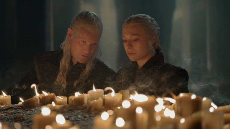 Daemon and Rhaenyra in the sept in House of the Dragon