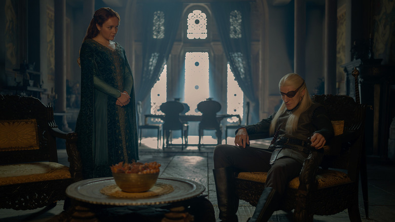Alicent and Aemond talking in her chambers on House of the Dragon