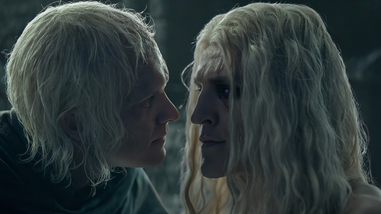 Aegon II mocking his brother Aemond and deciding whether to kill him in House of the Dragon