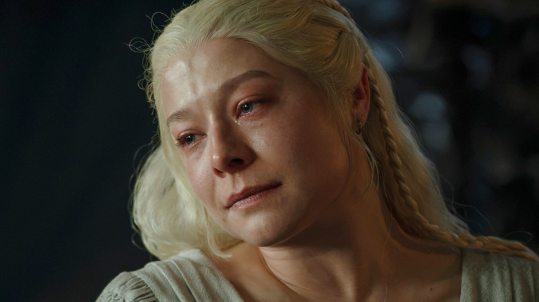 Emma D'Arcy as Rhaenyra Targaryen with tears in her eyes in House of the Dragon