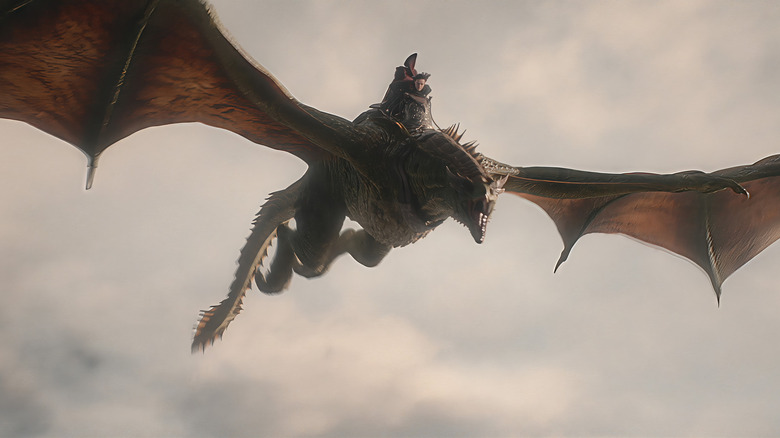 Jace and Vermax diving down during the Battle of the Gullet in House of the Dragon