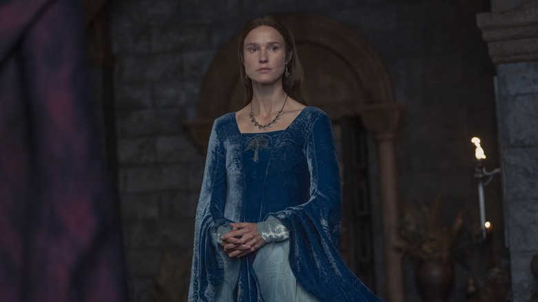 Jeyne Arryn in a blue dress on House of the Dragon