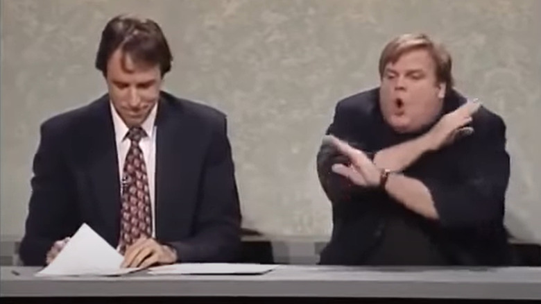 Kevin Nealon Chris Farley at the news desk Saturday Night Live