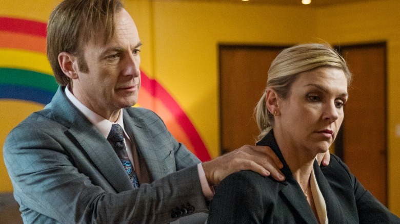 Bob Odenkirk as Jimmy McGill and Rhea Seehorn as Kim in Better Call Saul