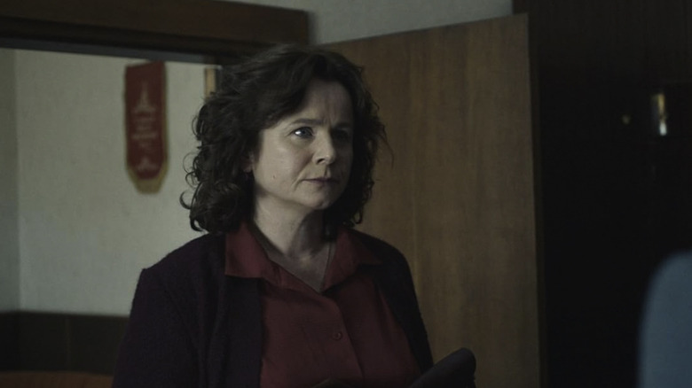 Emily Watson's Ulana Khomoyuk looking concerned on Chernobyl