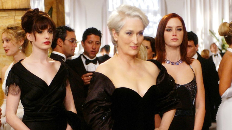 Anne Hathaway as Andrea, Meryl Streep as Miranda, and Emily Blunt as Emily in The Devil Wears Prada