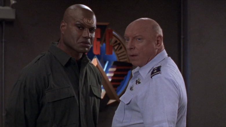 Christopher Judge's Teal'c stands opposite Don Davis' General Hammond in Stargate SG-1