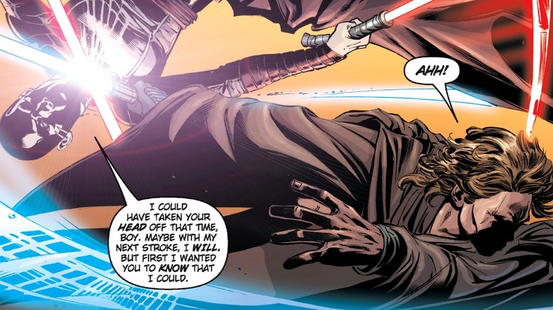 Ventress slashes Anakin near his eye during the Coruscant duel in Star Wars: Republic