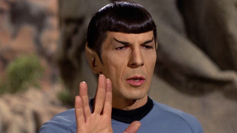 Spock giving the Vulcan salute on Star Trek