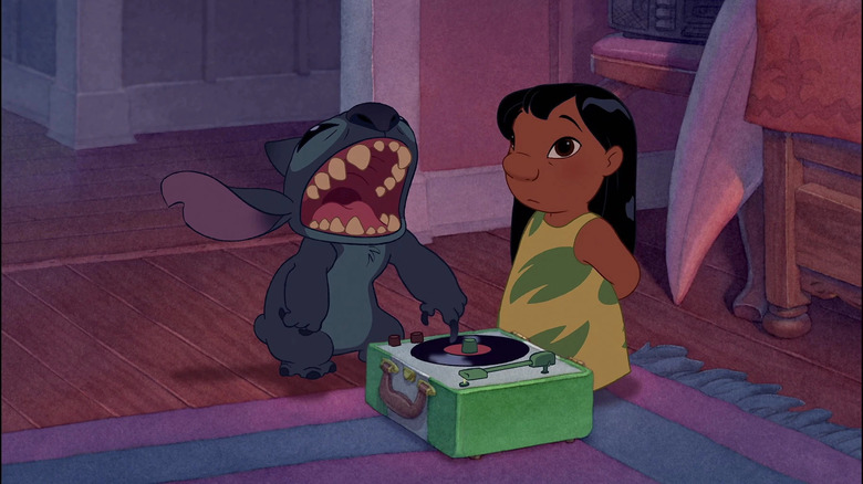Stitch playing a record in Lilo and Stitch