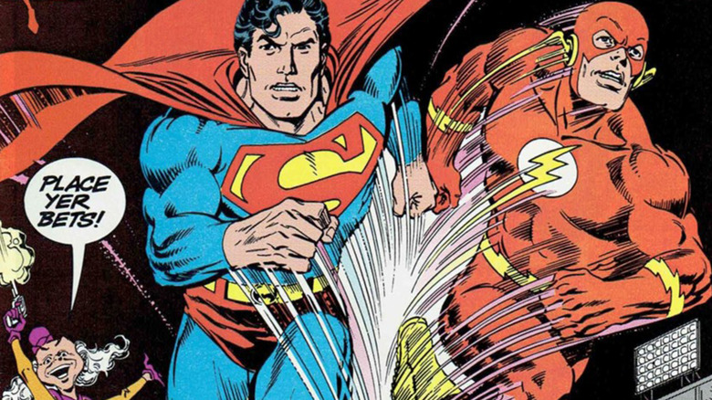 Superman and The Flash are seen racing side by side in Superman 463