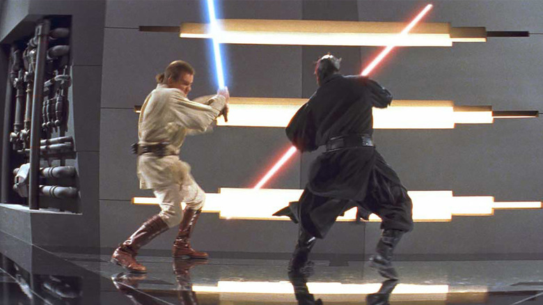 Obi-Wan and Darth Maul fighting in Star Wars: The Phantom Menace