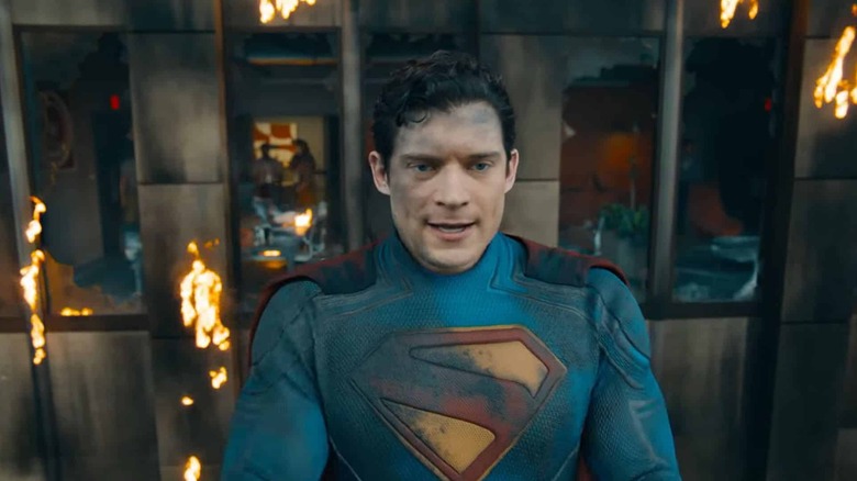 A scuffed up but still determined Kal-El taunts his foe in Superman 2025