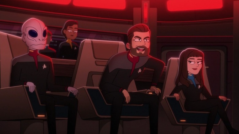 The Titan crew, William Riker and Deanna Troi in Star Trek Lower Decks