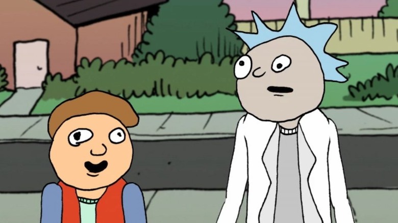 Justin Roiland's "Back to the Future" character parodies Doc and Mharti 