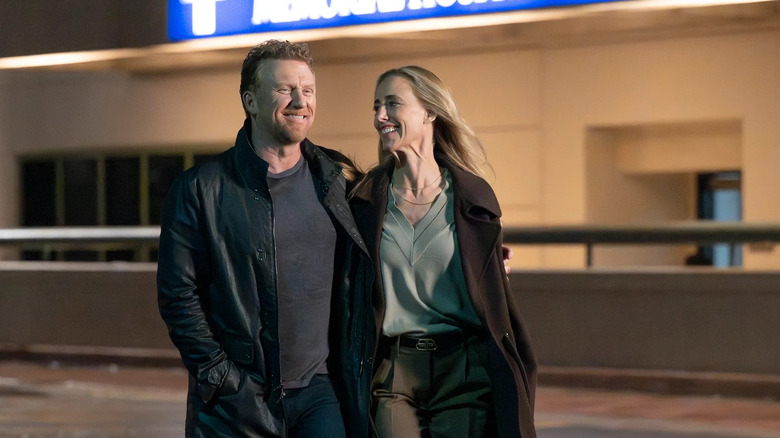 Owen and Teddy leaving the hospital on Grey's Anatomy