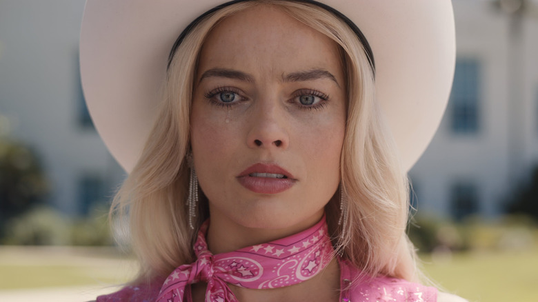 Barbie crying in a cowboy hat in Barbie