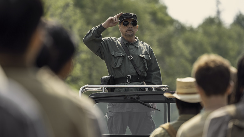 Mark Hamill as The Major giving a speech to the boys in The Long Walk